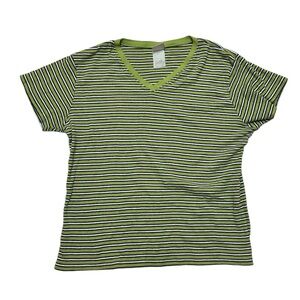 Vintage Hanes Green Striped V Neck Short sleeve Shirt Size L